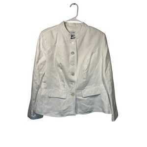 JG Hook white Linen Blend‎ Button Front Jacket Blazer Womens 14W